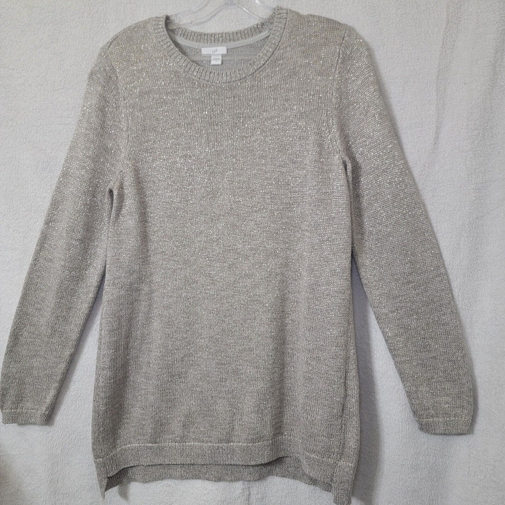 J. Jill Silver Long Sweater Tunic Metallic Shimmer SM Knit Crewneck‎ Long Sleeve